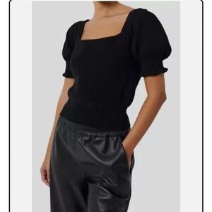 French Connection Puff sleeve, black ribbed sweater. Size Large